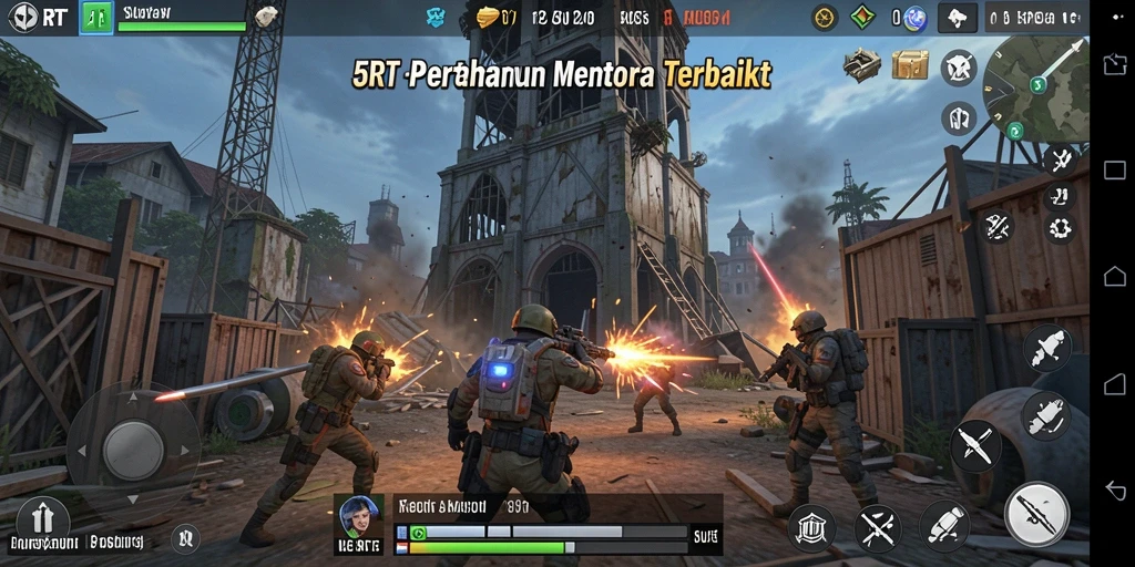 Tangkapan layar gameplay <strong>5RT</strong> menampilkan pertempuran strategis menara pertahanan.
