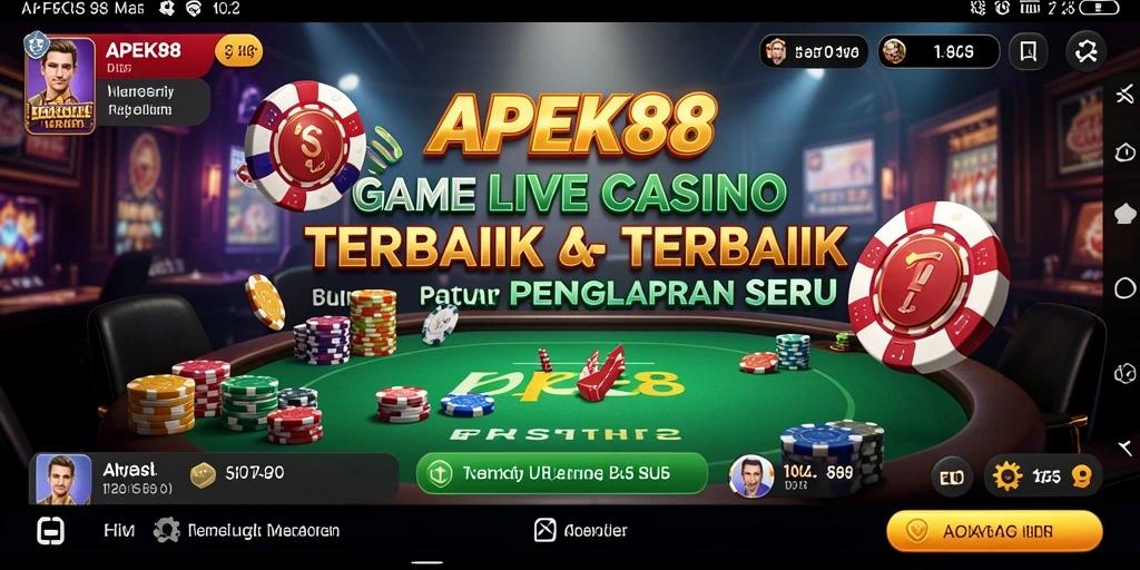 Screenshot APEK88 menampilkan dealer profesional dan suasana kasino yang hidup.