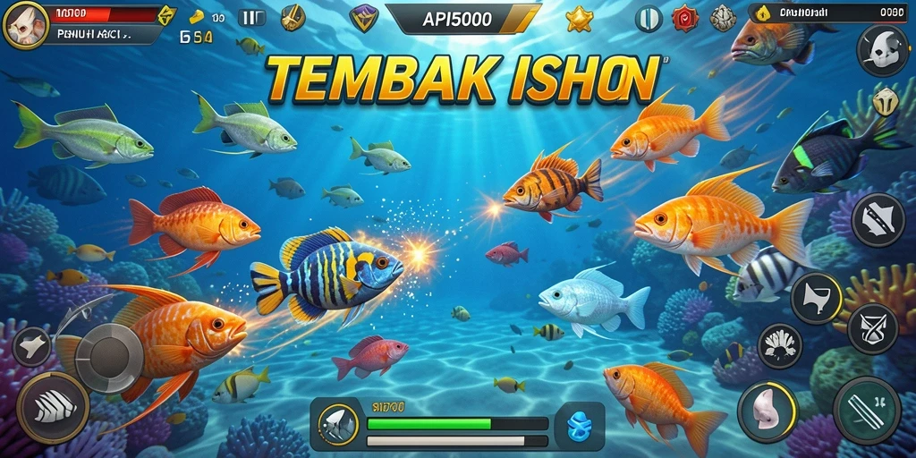Tangkapan layar gameplay seru dalam API5000, menembak ikan berharga.