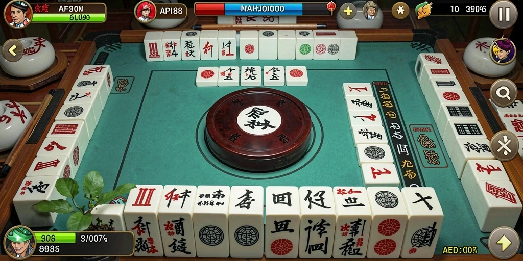 Tampilan gameplay menarik dari API88 dengan desain Mahjong yang elegan.