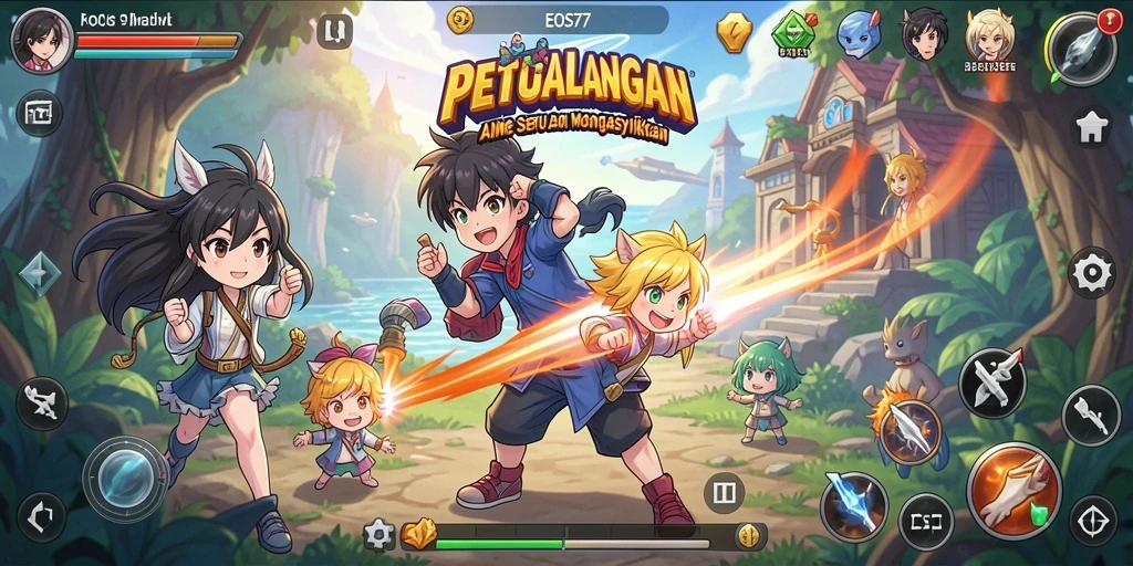 Screenshot menunjukkan pertarungan dinamis dan karakter anime yang menarik.