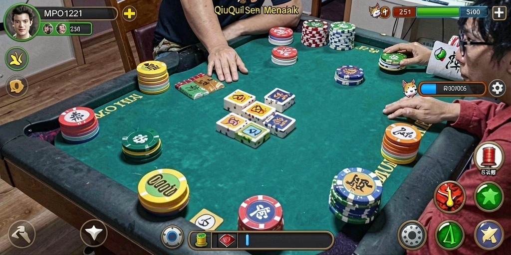 Screenshot MPO1221 menunjukkan aksi seru permainan QiuQiu.
