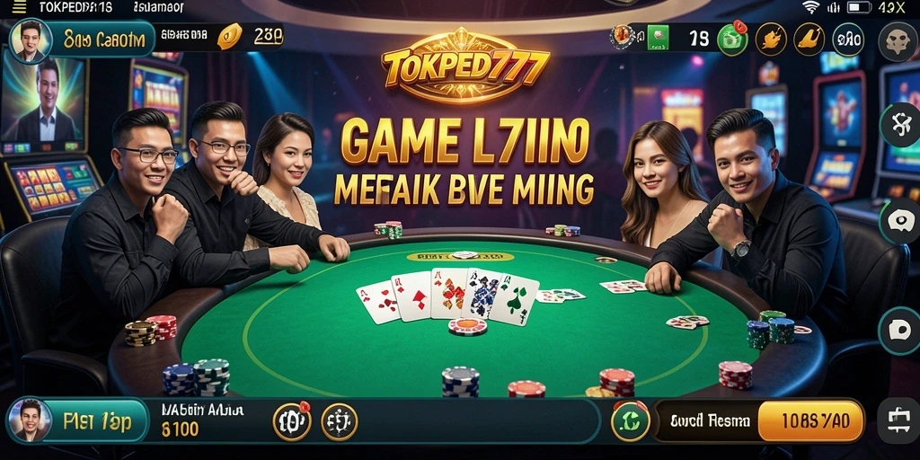 Screenshot gameplay TOKPED777 menampilkan dealer profesional dan suasana kasino yang mendebarkan.
